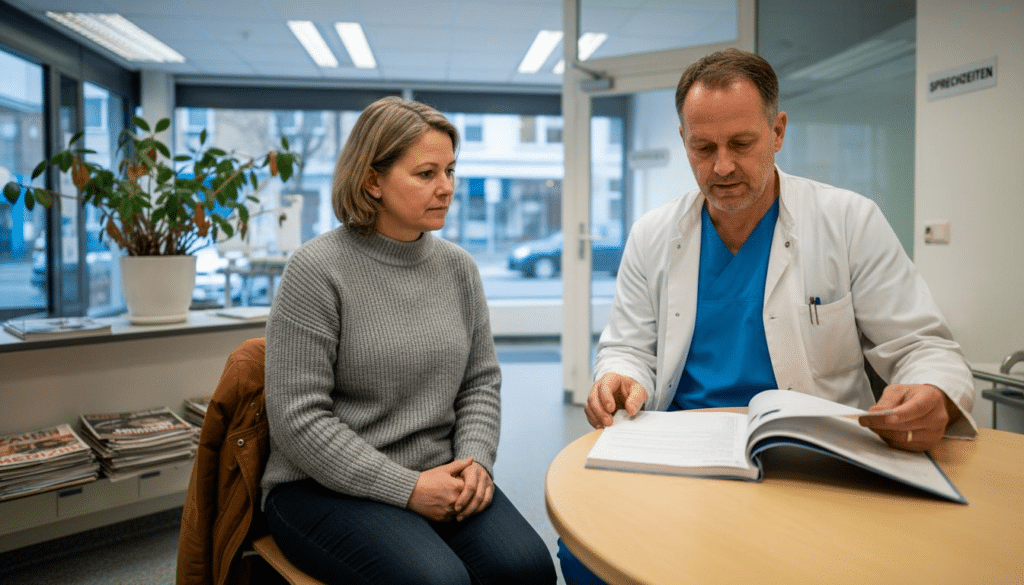 Szene: Ein Patient wartet im Wartezimmer der Zahnarztpraxis auf das Beratungsgespräch.