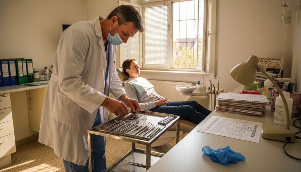 Zahnarzt bereitet sich auf eine Implantat-Operation vor