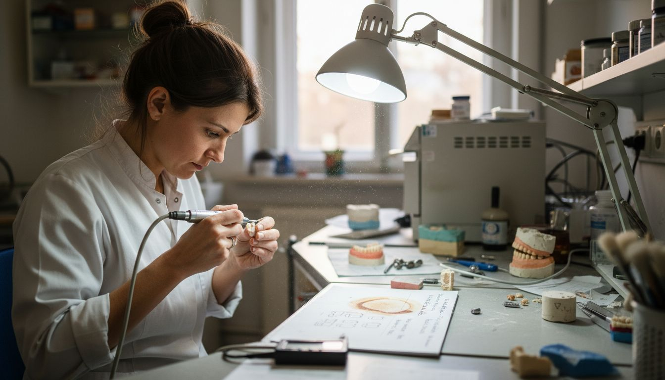 Ein Zahntechniker fertigt im hochmodernen Labor eine passgenaue Zahnkrone an.