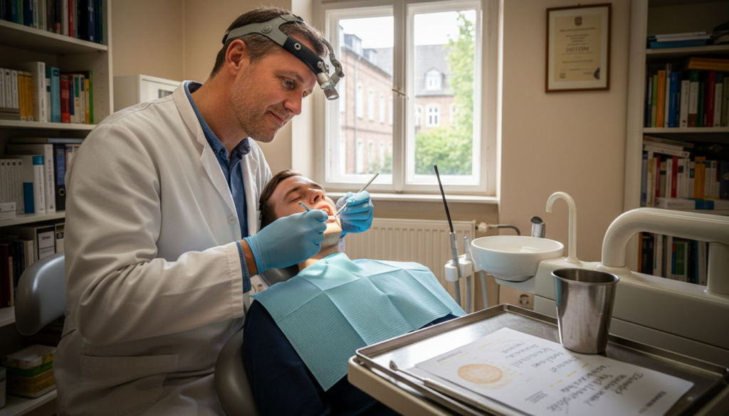 Der Zahnarzt bereitet eine minimalinvasive Behandlung vor und sorgt dabei für größtmögliche Schonung des gesunden Zahnmaterials.