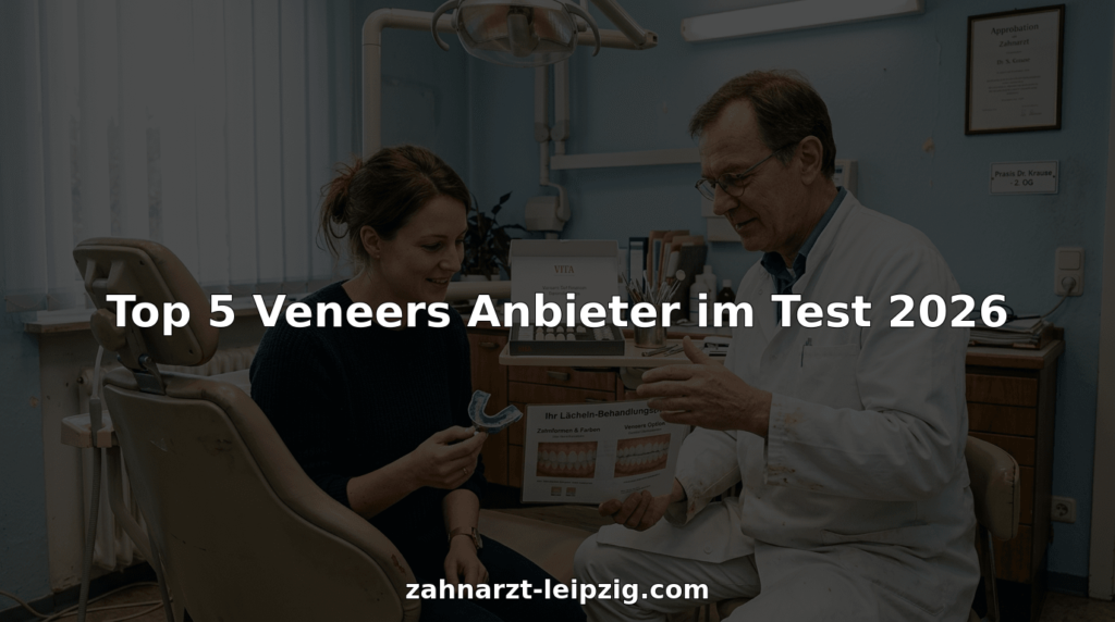 Eine Patientin bespricht gemeinsam mit ihrem Zahnarzt im Behandlungszimmer die Möglichkeiten für Veneers.