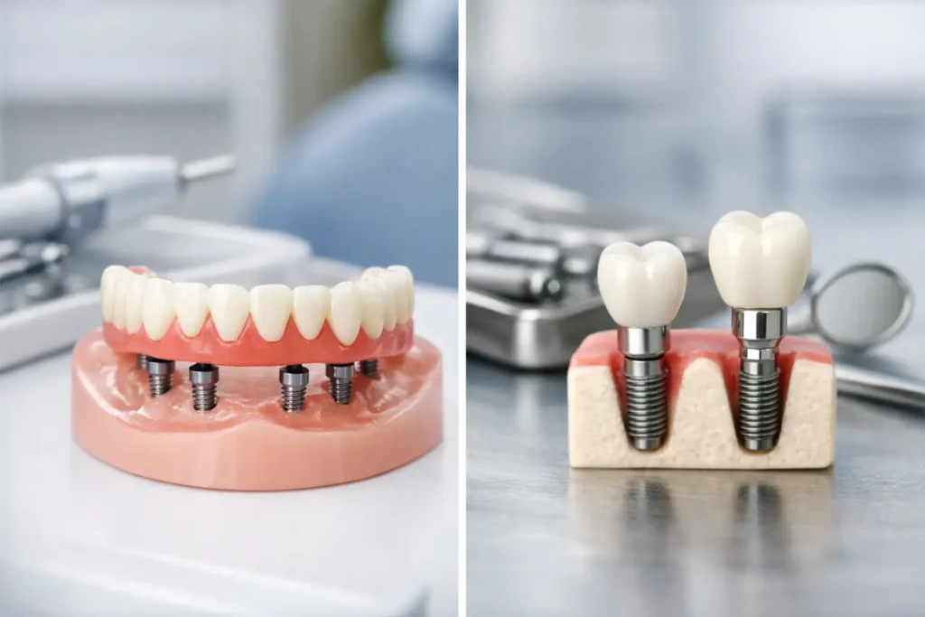 Feste Zähne an einem Tag vs klassische Implantate