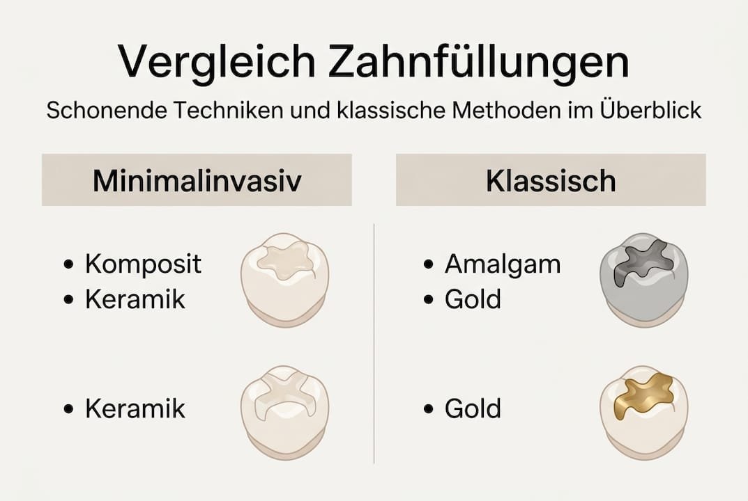 Infografik: Minimalinvasive Füllungen im Vergleich zu herkömmlichen Methoden