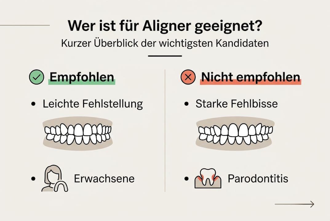 Die Infografik veranschaulicht, für welche Patienten Aligner besonders geeignet sind.
