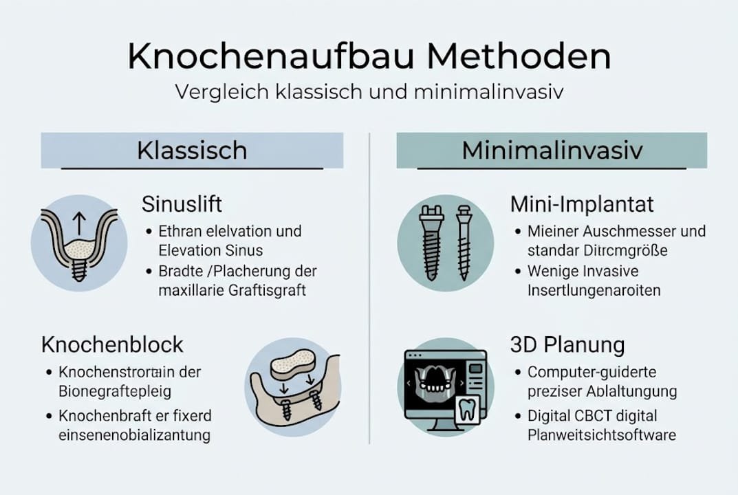 Vergleich der gängigen Verfahren zum Knochenaufbau – anschaulich dargestellt in einer Infografik