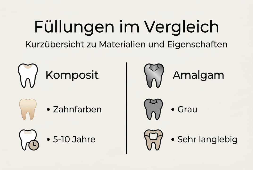 Vergleich der gängigsten Zahnfüllungen – eine übersichtliche Infografik