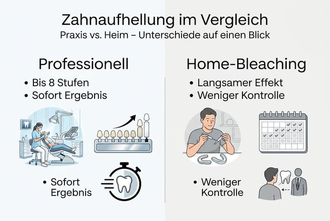 Infografik: Professionelle Zahnaufhellung im Vergleich zur Anwendung zu Hause