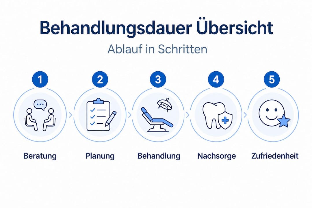 Schritt-für-Schritt-Übersicht einer Zahnbehandlung als Infografik