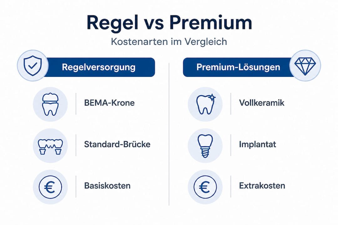 Grafik: Standardversorgung versus Premium-Optionen im direkten Vergleich