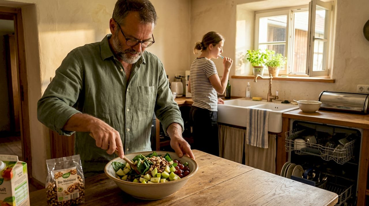Eine Familie, die auf ausgewogene Ernährung und gründliche Zahnpflege achtet
