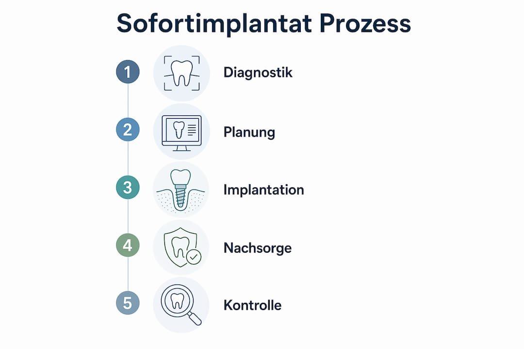Grafische Übersicht: Der Ablauf einer Sofortimplantation Schritt für Schritt erklärt
