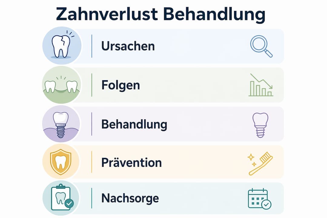 Grafik: So entsteht Zahnverlust – Ursachen, Auswirkungen und moderne Therapiemöglichkeiten auf einen Blick