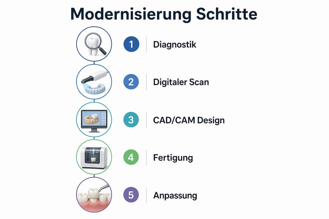 Infografik: So läuft die Modernisierung Ihres Zahnersatzes ab