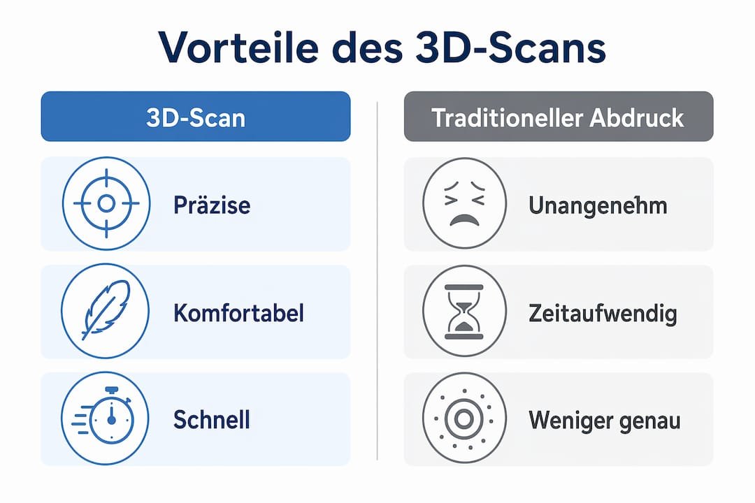 Infografik: 3D-Scan versus herkömmlicher Abdruck – ein direkter Vergleich