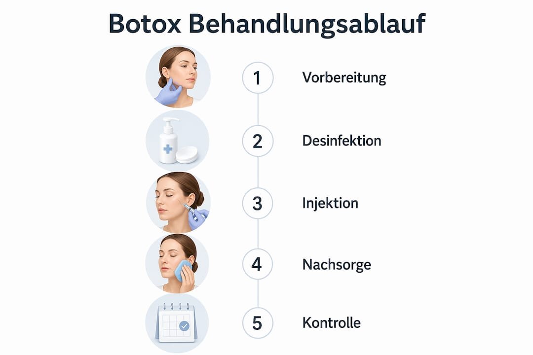 Grafik zum Ablauf einer Botox-Behandlung gegen Zähneknirschen